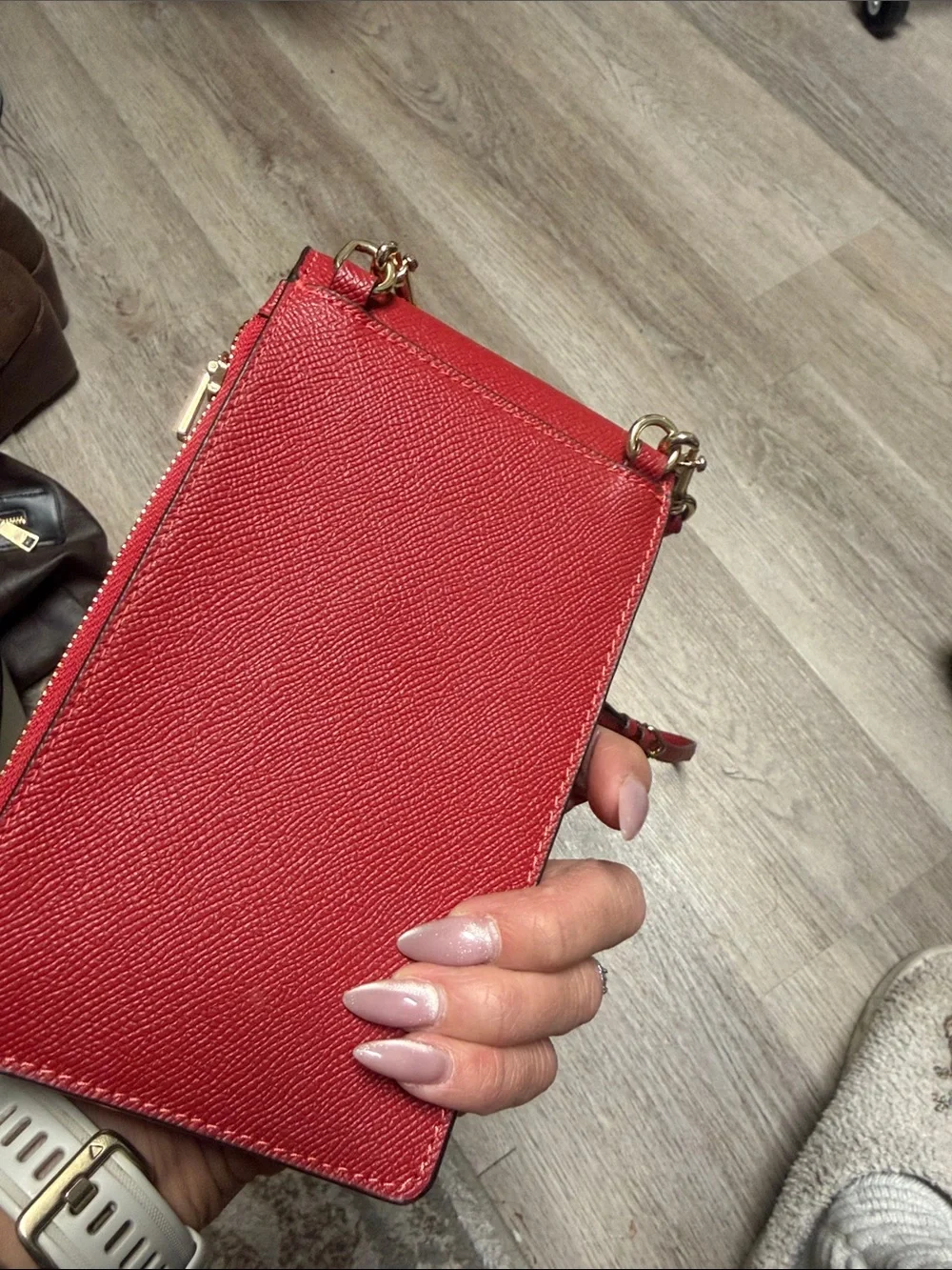 Coach Red Leather Long Strap Phone Pouch with Gold Logo - Picture 4 of 7